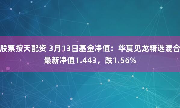 股票按天配资 3月13日基金净值：华夏见龙精选混合最新净值1.443，跌1.56%